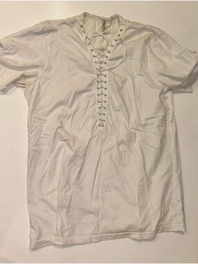 Emma & Sam White Lace-Up Short Sleeve Tee